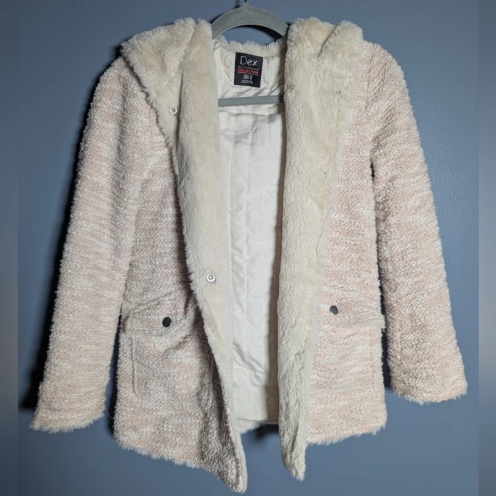 Dex Women's Cream Teddy Jacket with Hood - Picture 1 of 9
